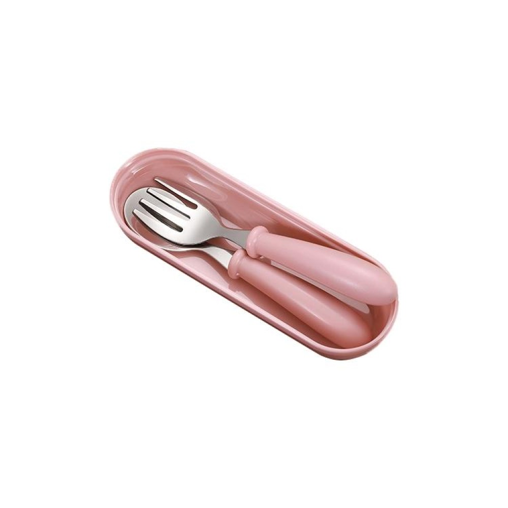 3 PCS/ Set 304 Stainless Steel Spoon and Fork Box Cute Baby Kindergarten Tableware Set(Pink)