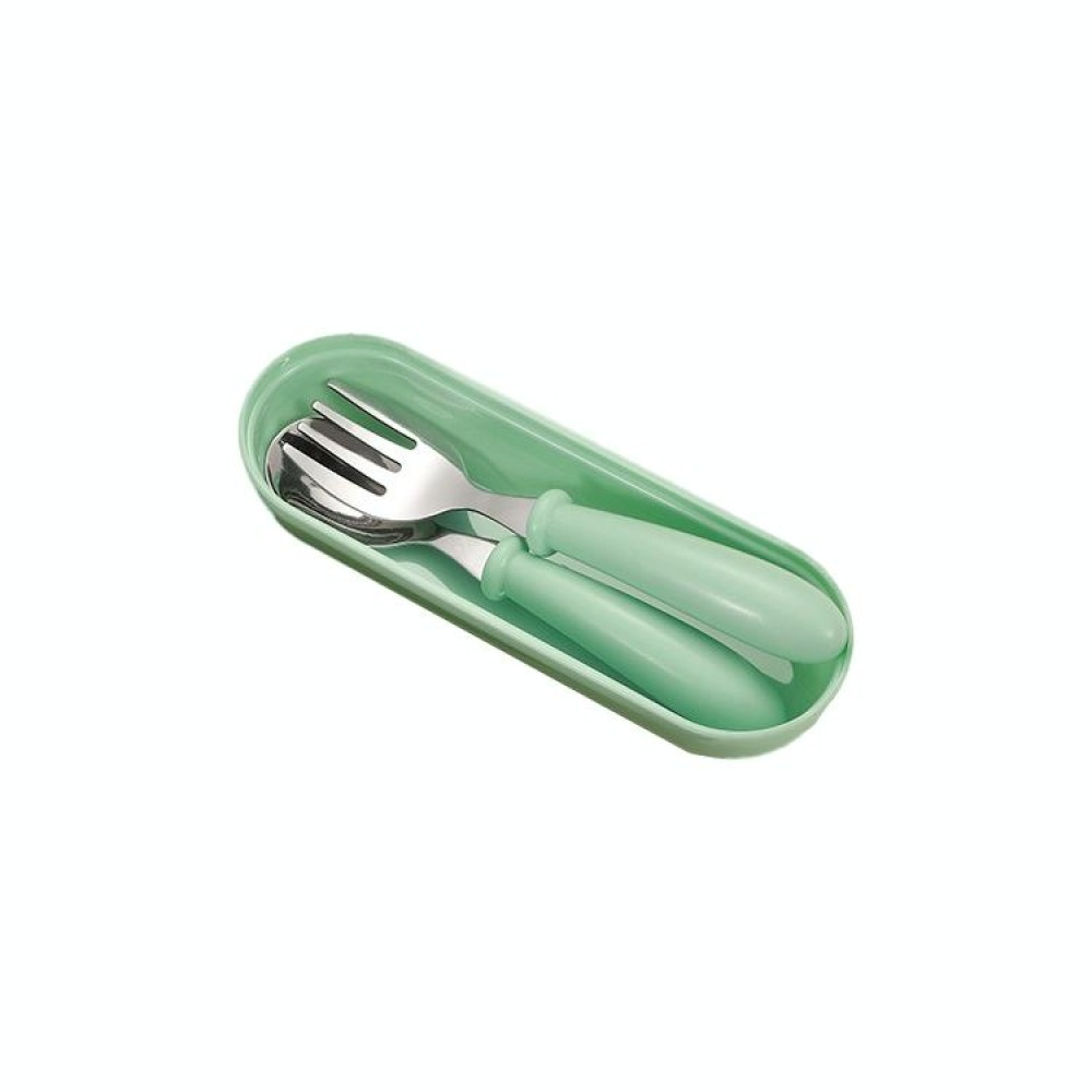 3 PCS/ Set 304 Stainless Steel Spoon and Fork Box Cute Baby Kindergarten Tableware Set(Green)
