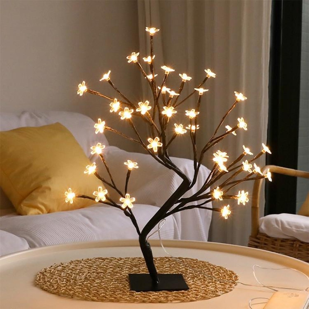 48 Lights Cherry Tree Lamp Table Lamp Room Layout Decoration Creative Bedside Night Light Gift, Style:Bauhinia Black Tree