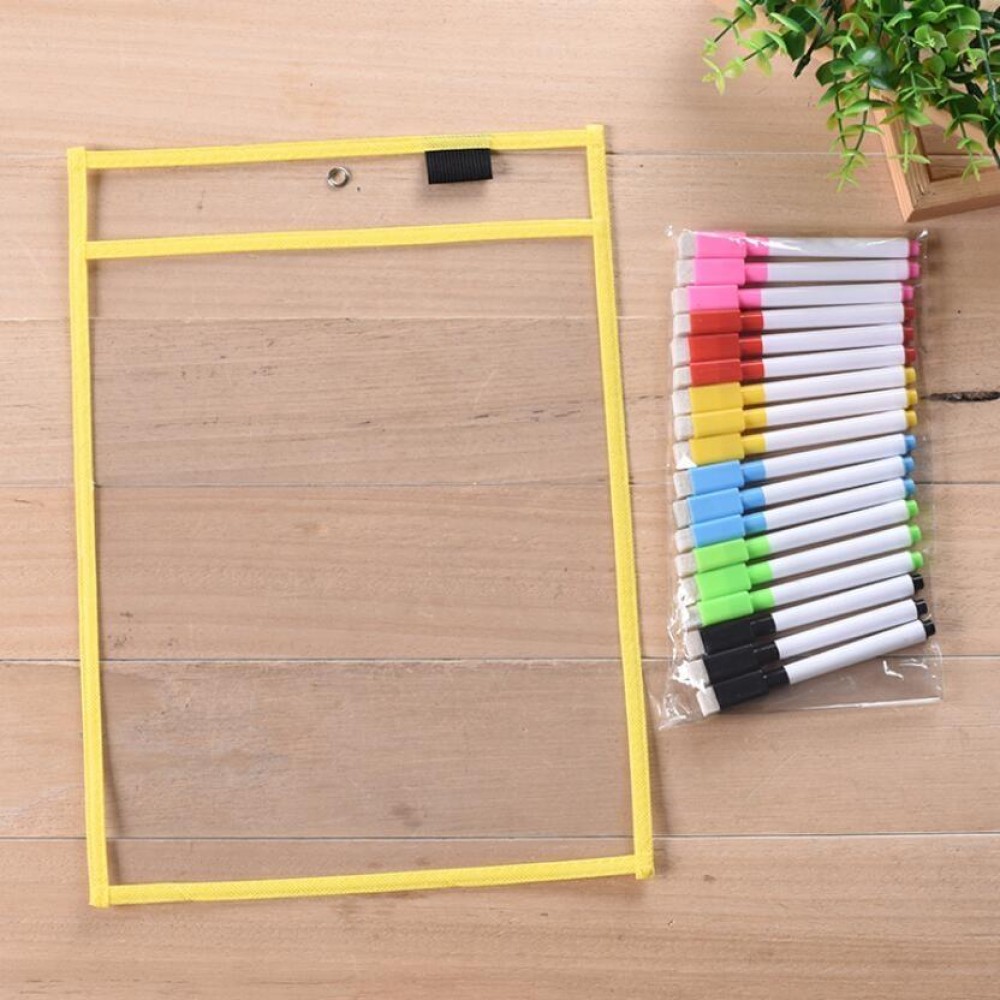Erasable Hanging PVC A4 Transparent Sewing Red Document Dry Erase Bag, Size:21x30cm(Yellow)