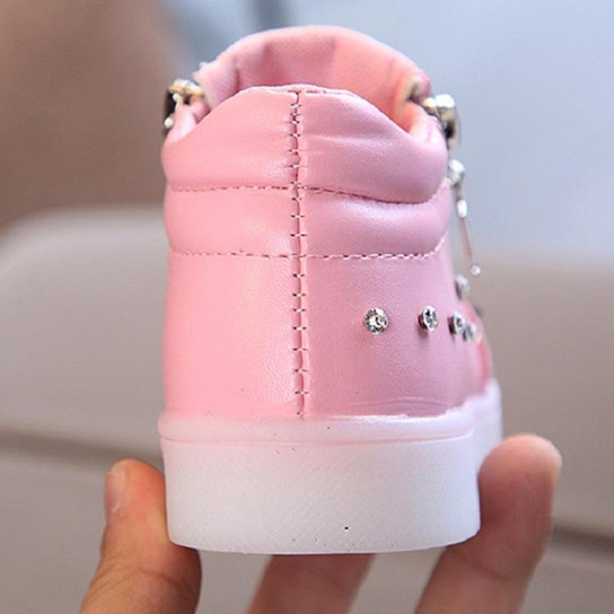 Kids Shoes Baby Infant Girls Eyelash Crystal Bowknot LED Luminous Boots Shoes Sneakers, Size:26(Pink)