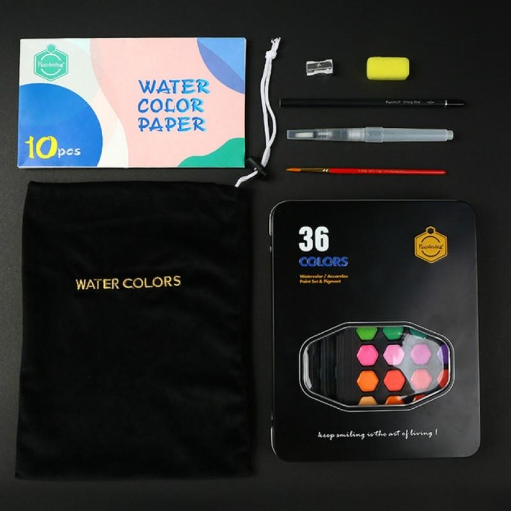 36 Color Solid Watercolor Paint Portable Tin Box Beginner Hand-painted Painting Tool Set / Single Box (Black)