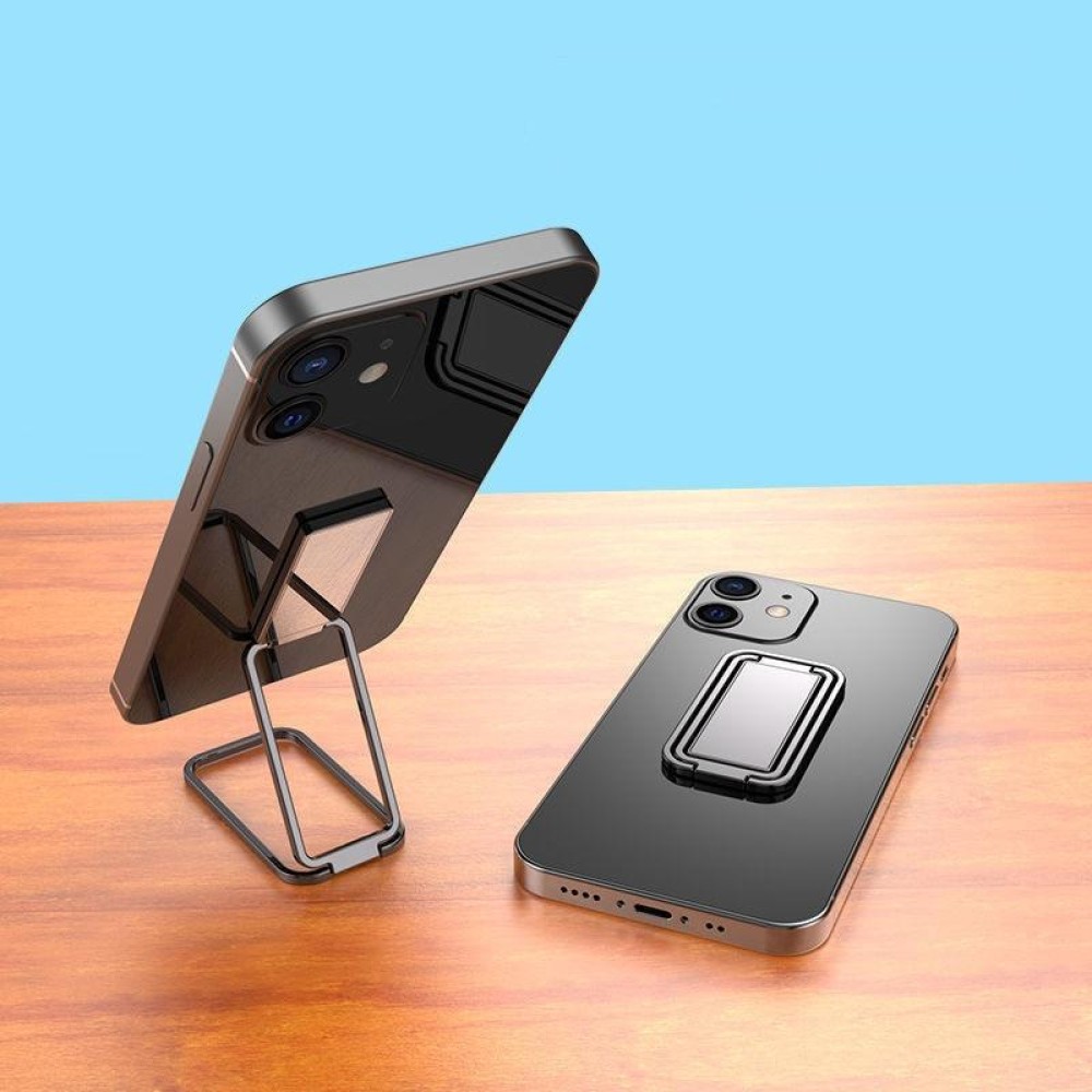 Metal Car Mobile Phone Folding Bracket Ring Buckle Paste Bracket,Style: Square(Black)