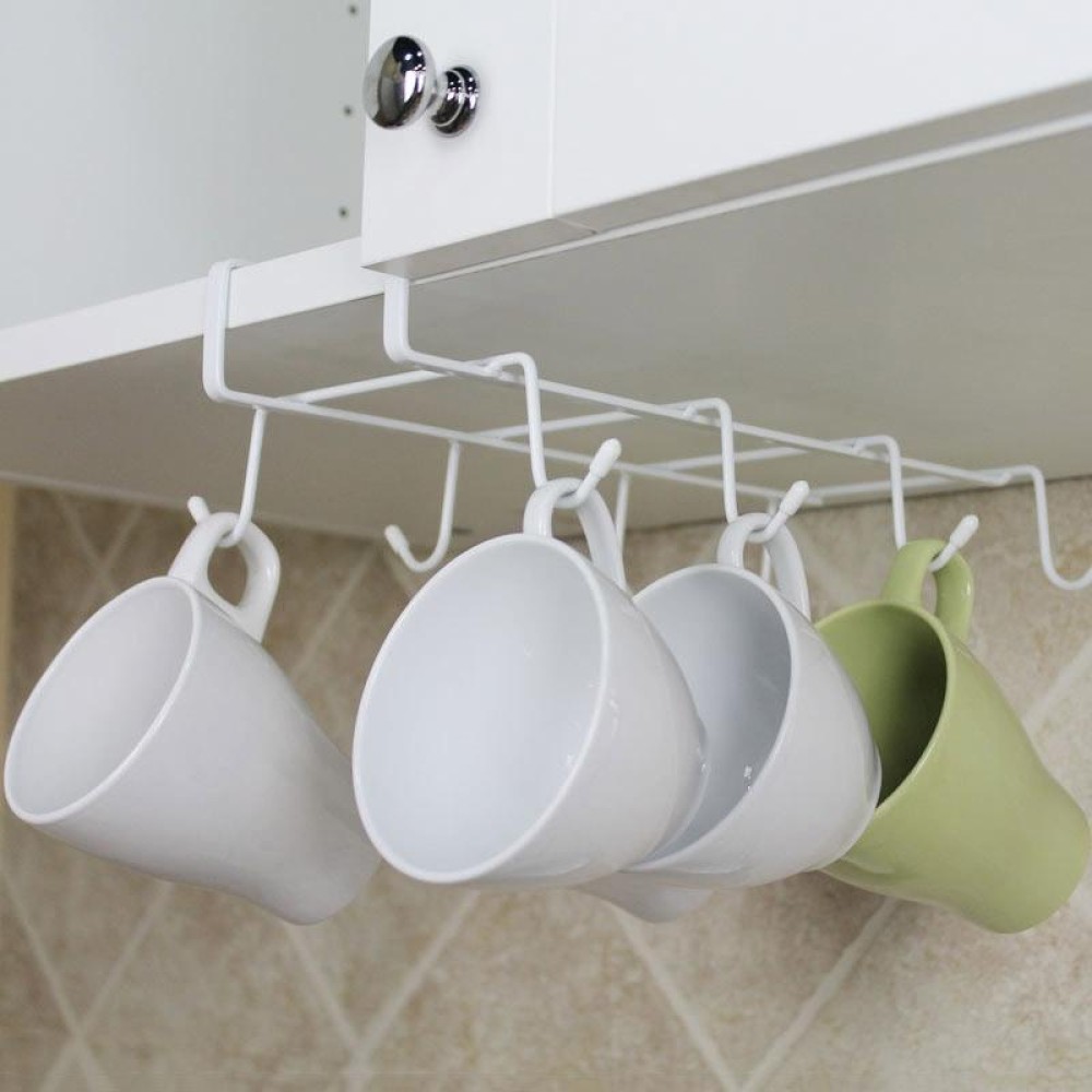 Hanging Nail-free Partition Cup Holder Creative Kitchen Supplies Storage Rack, Style:8 Hooks
