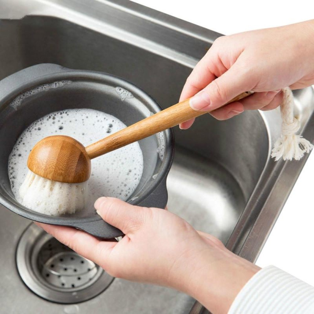 Home Kitchen Wooden Non-sticky Oil Washing Pot Brush Long Handle Dish Brush