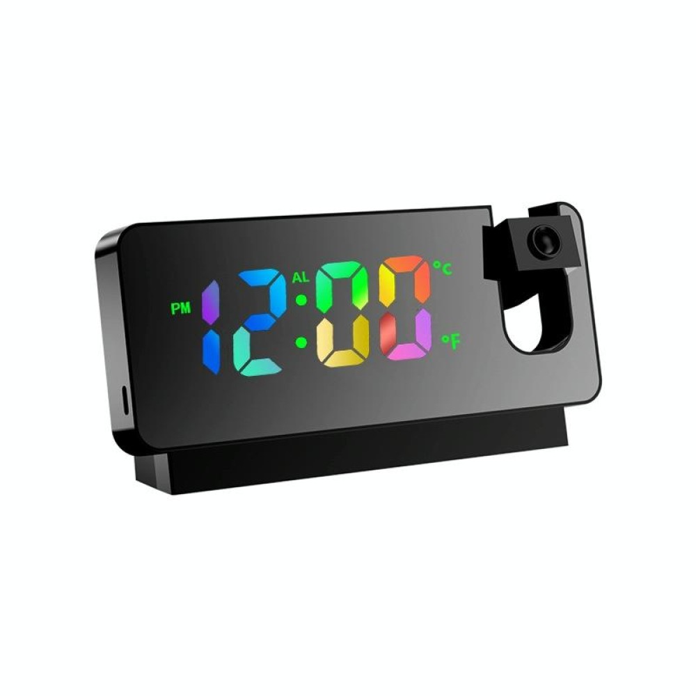 S282 Colorful Font Mute Electronic Digital Clock Mirror Projection Alarm Clock(Black Shell)