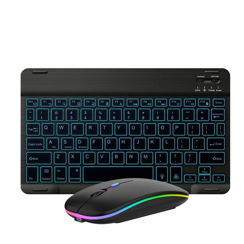 10 Inch RGB Colorful Backlit Bluetooth Keyboard And Mouse Set For Mobile Phone / Tablet(Black)