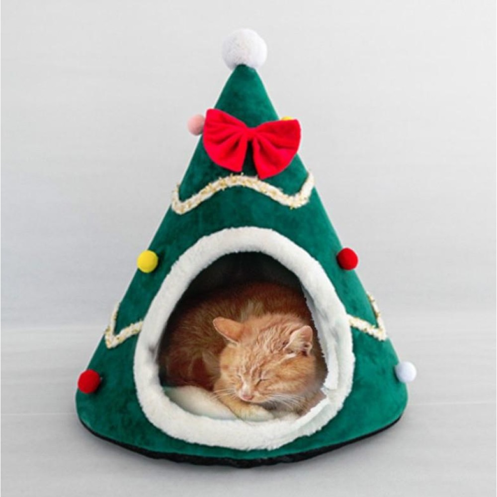Three-dimensional Sponge Christmas Hat Shaped Pet Bed Nest Warmth Supplies, Size:Small 38x45cm(Green)