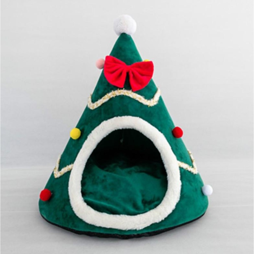 Three-dimensional Sponge Christmas Hat Shaped Pet Bed Nest Warmth Supplies, Size:Small 38x45cm(Green)