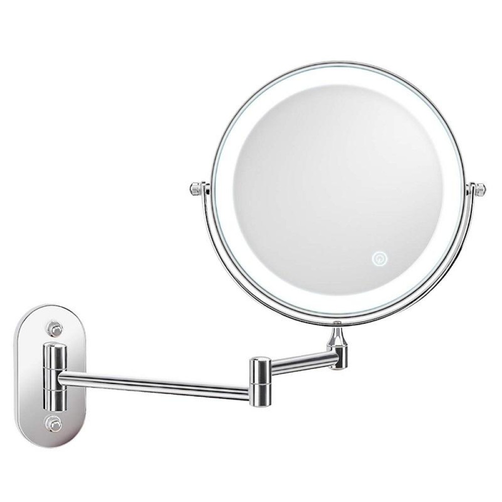 8 Inch Wall-Mounted Double-Sided Makeup Mirror LED Three-Tone Light Bathroom Mirror, Colour:Battery Model Silver(Five Times Magnification)