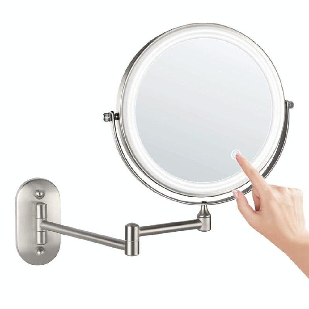 8 Inch Wall-Mounted Double-Sided Makeup Mirror LED Three-Tone Light Bathroom Mirror, Colour:Battery Models Matte Nickel Color(Five Times Magnification)