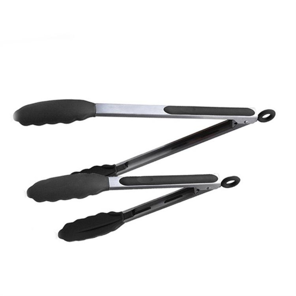 2 in 1 Stainless Steel Bread Barbecue Food Clip Silicone Baking Tools Set (Black)