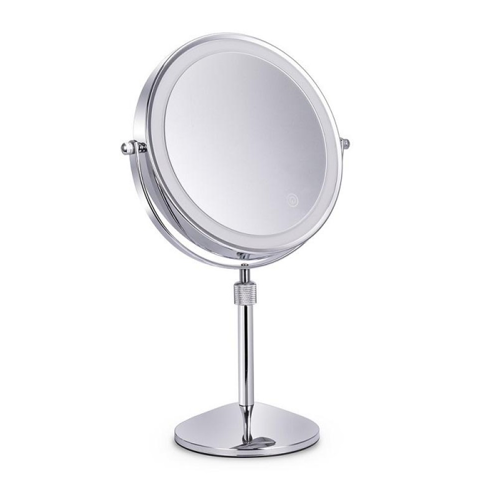 Desktop Double-SidedRound LED Luminous Makeup Mirror Liftable Magnifying Mirror, Specification:Plane + 3 Times Magnification(8-inch Battery Model)