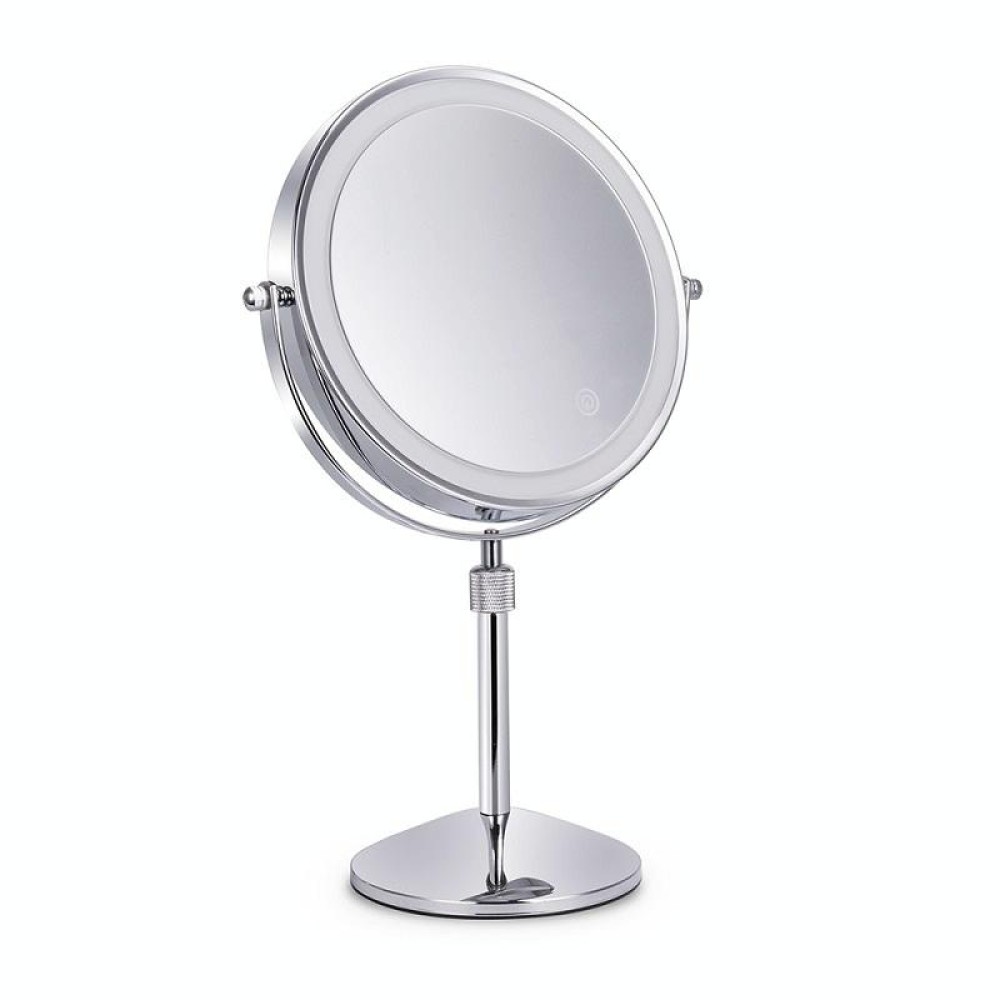 Desktop Double-SidedRound LED Luminous Makeup Mirror Liftable Magnifying Mirror, Specification:Plane + 5 Times Magnification(8-inch Battery Model)