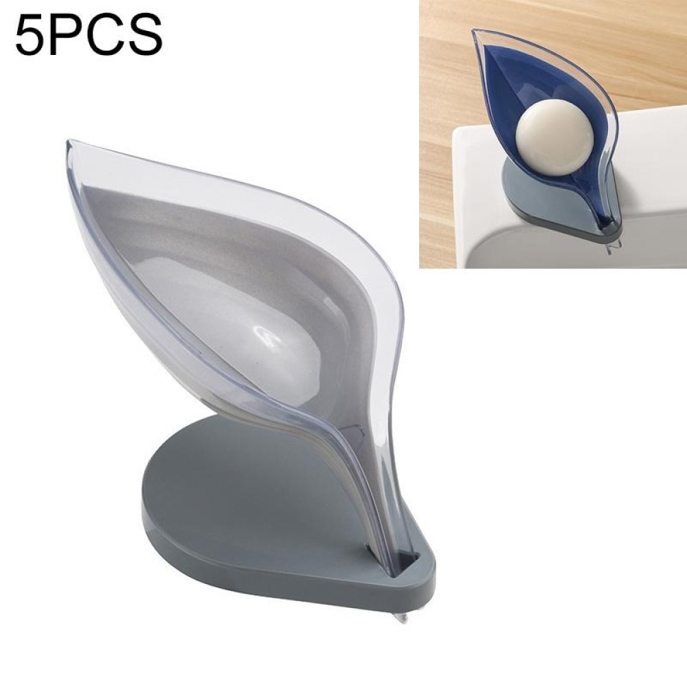 5 PCS Creative Bathroom Free Punching Sucker Transparent Leaf Drain Soap Storage Box(Grey)
