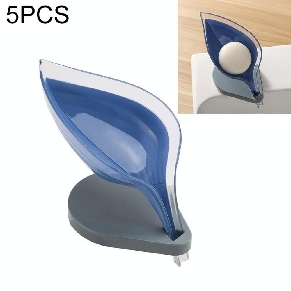 5 PCS Creative Bathroom Free Punching Sucker Transparent Leaf Drain Soap Storage Box(Blue)