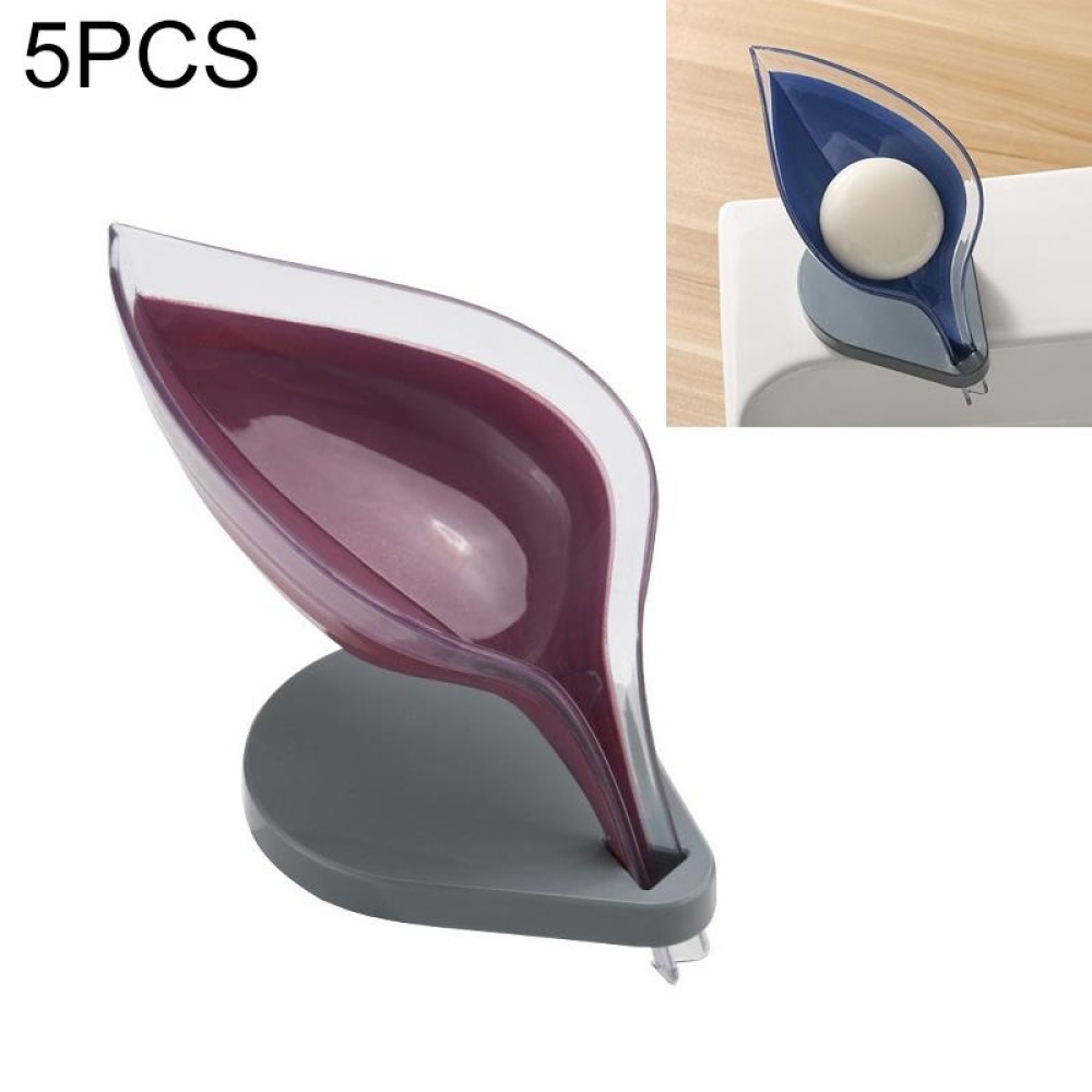 5 PCS Creative Bathroom Free Punching Sucker Transparent Leaf Drain Soap Storage Box(Purple)