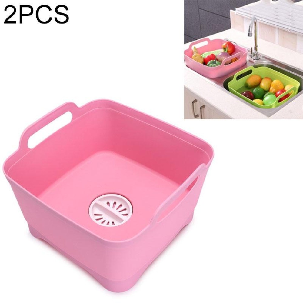 2 PCS Multifunctional Mobile Sink Kitchen Plastic Vegetable Washing Basket Fruit And Vegetable Storage Drain Basket(Pink)