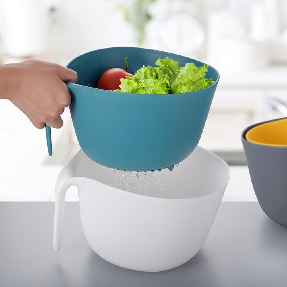 2 in 1 Double-layer Drain Basket Kitchen Plastic Fruit Vegetable Basket Salad Bowl(Blue White)