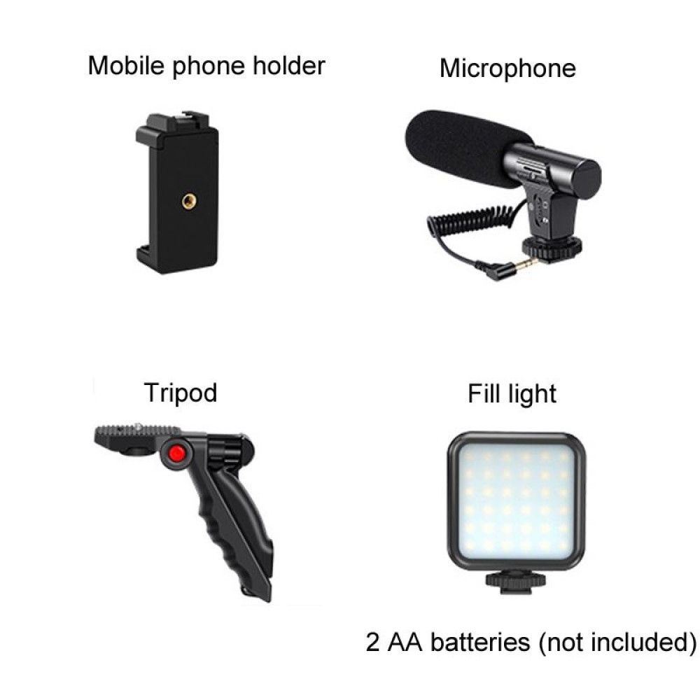 KIT-01LM 3 in 1 Video Shooting LED Light Portable Tripod Live Microphone, Specification:Battery Models