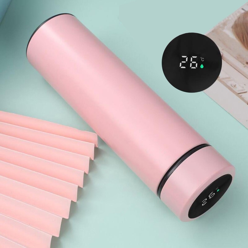 Smart Temperature Display 304 Stainless Steel Vacuum Flask Creative Business Cup For Male And Female Students, Style:High-quality(Pink)