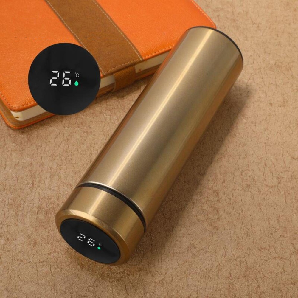 Smart Temperature Display 304 Stainless Steel Vacuum Flask Creative Business Cup For Male And Female Students, Style:High-quality(Gold)