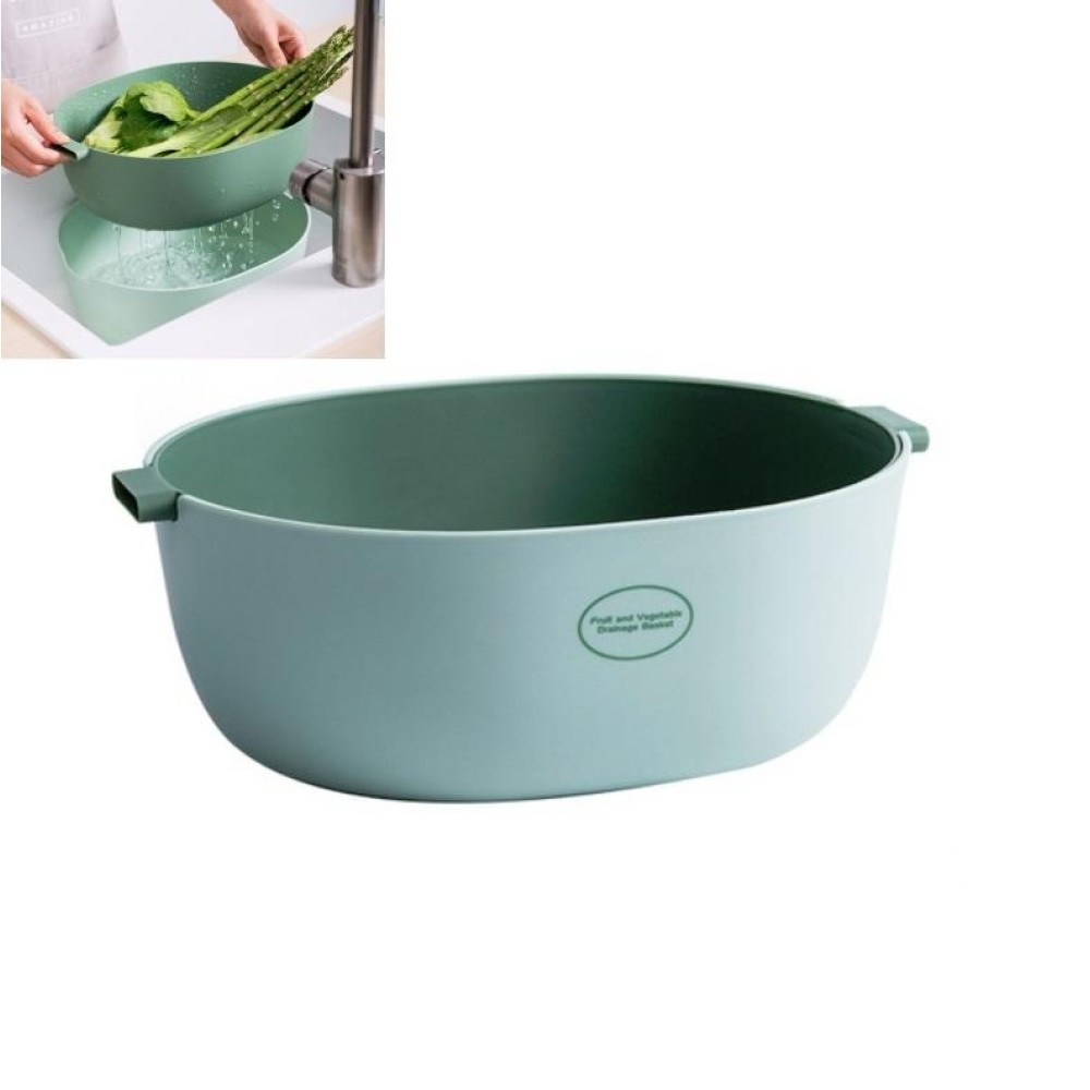 Kitchen Rice Pan Double-dish Vegetable Drain Basket Plastic Fruit Basket, Color:U Shape Light Green