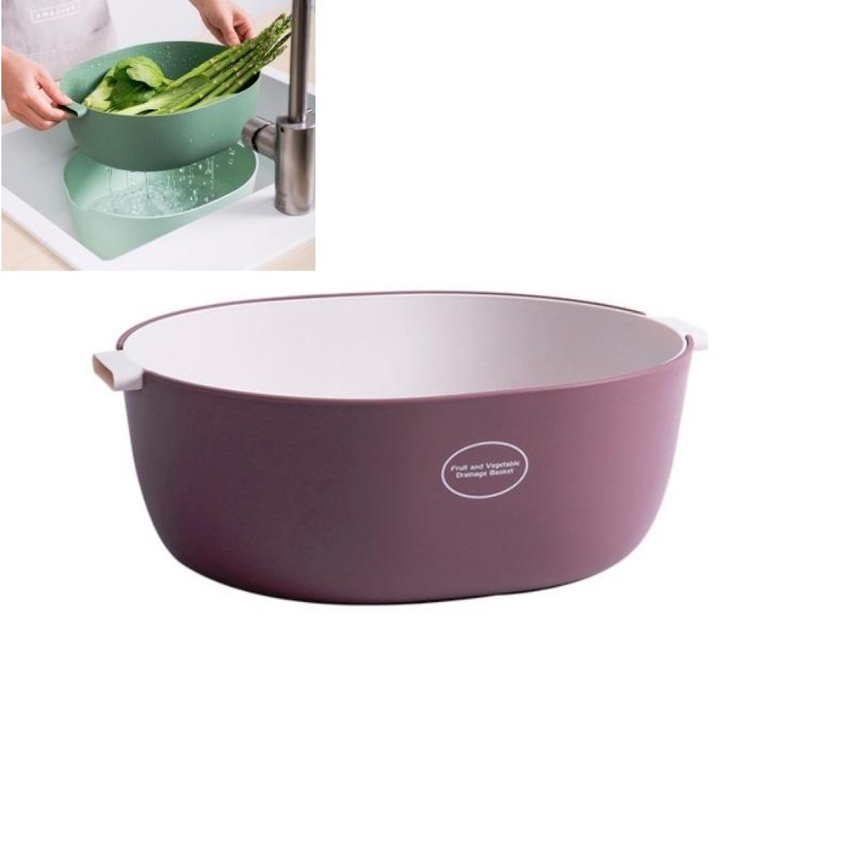 Kitchen Rice Pan Double-dish Vegetable Drain Basket Plastic Fruit Basket, Color:U Shape Dark Red