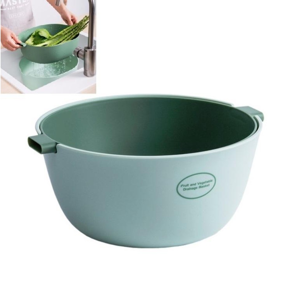 Kitchen Rice Pan Double-dish Vegetable Drain Basket Plastic Fruit Basket, Color:O Shape Light Green