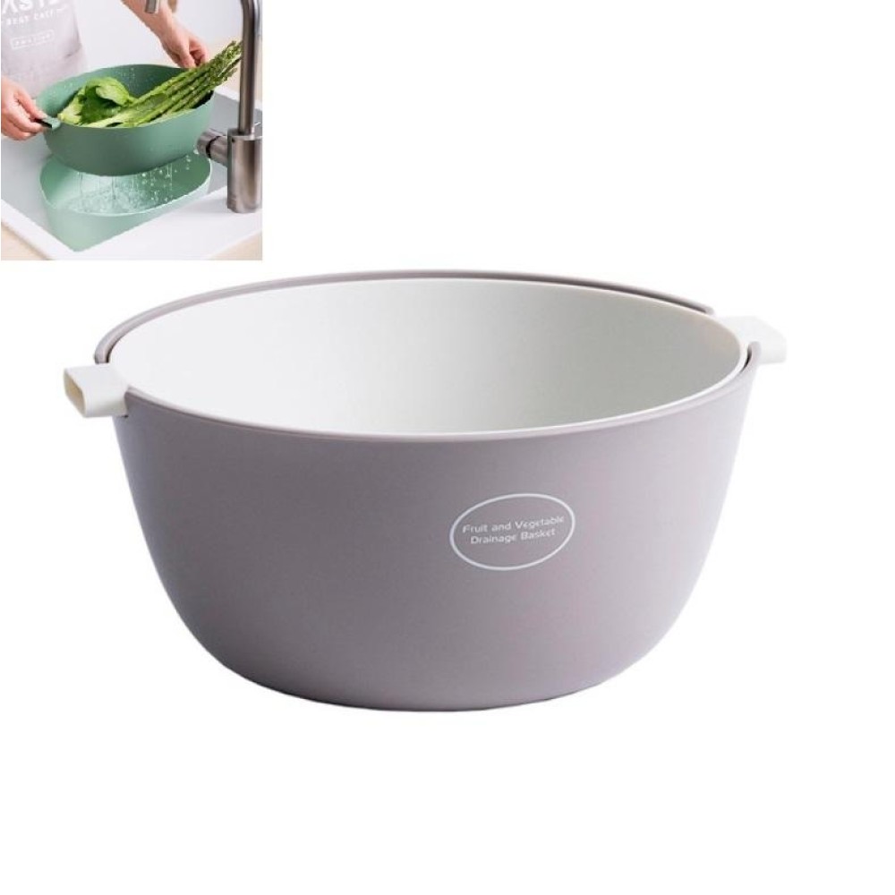 Kitchen Rice Pan Double-dish Vegetable Drain Basket Plastic Fruit Basket, Color:O Shape Light Gray