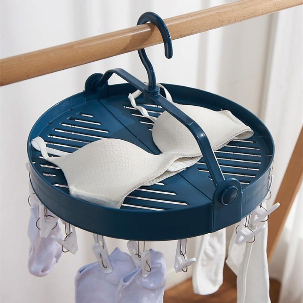 Sock Clip Round Drying Rack Folding Plastic Long Clothespin(Blue)