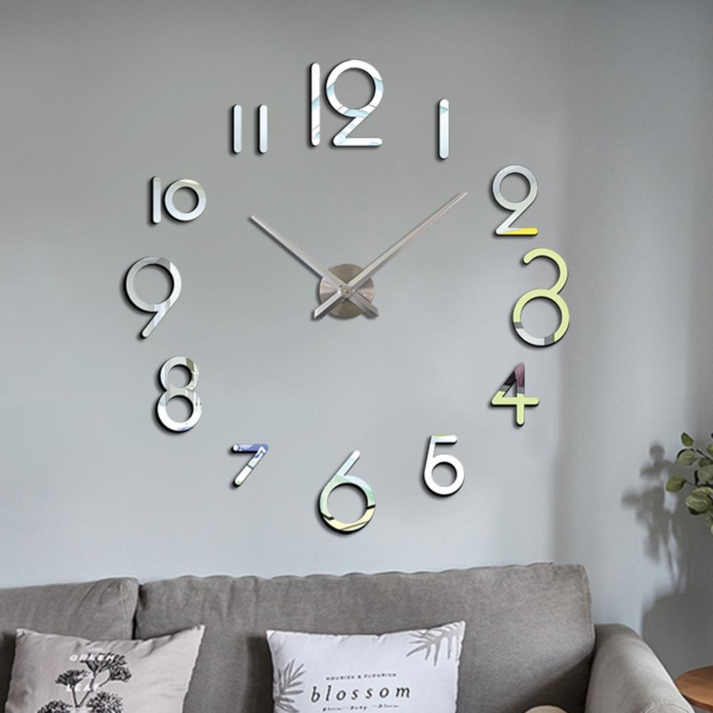 Creative DIY Acrylic Clock Home Digital Wall Clock(Silver)