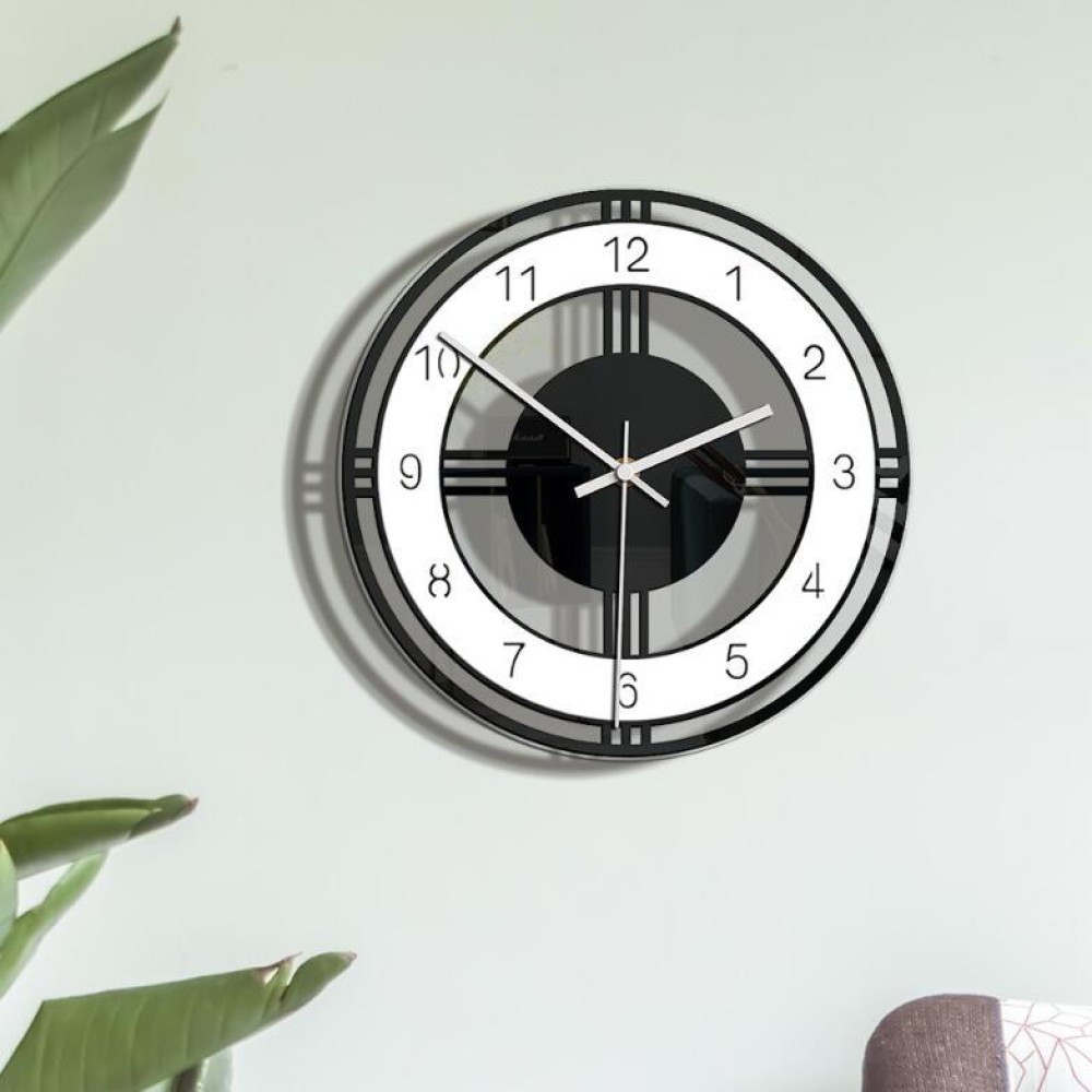 Home Decoration Round Creative Wall Clock Living Room Bedroom Transparent Acrylic Retro Clock(Black)
