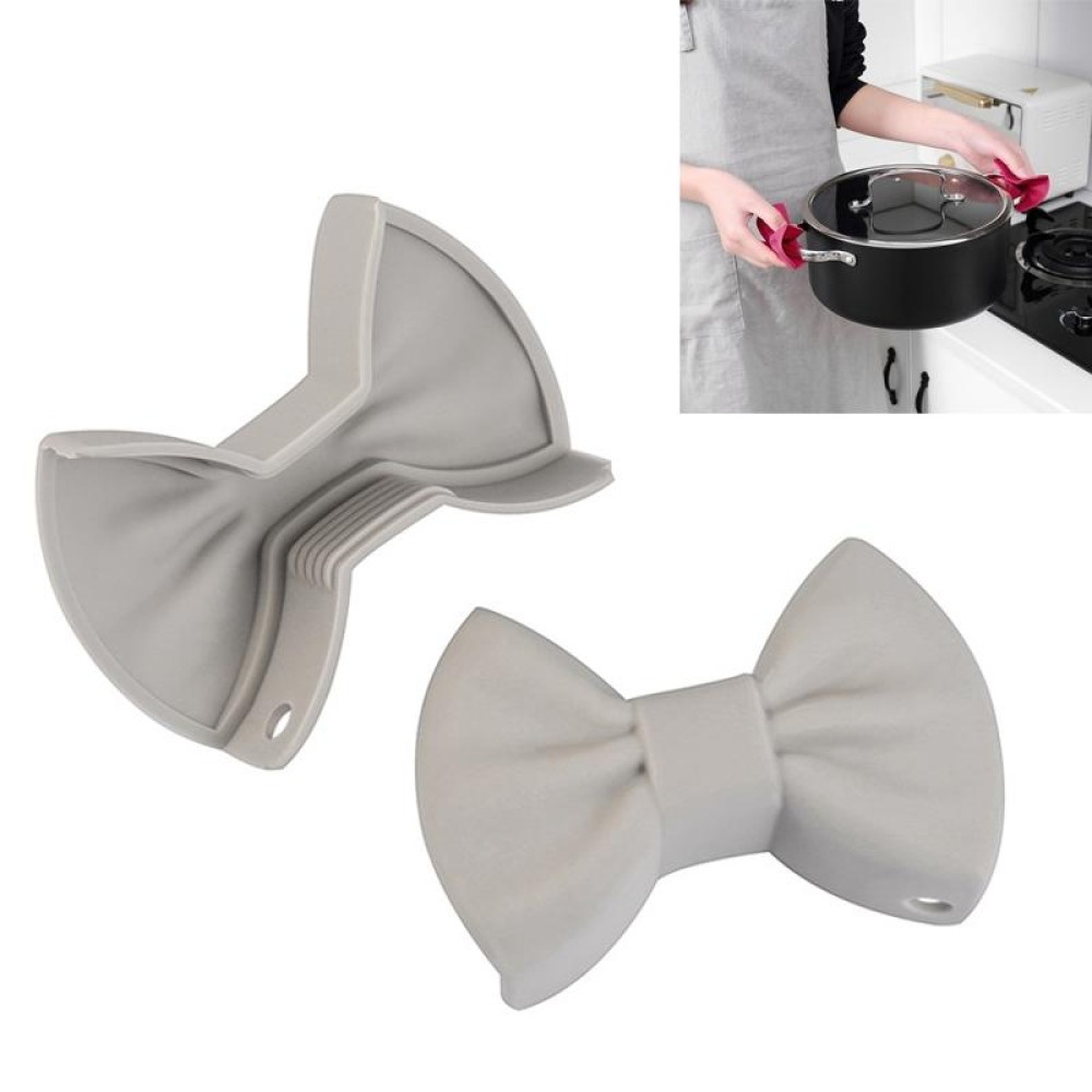 1 Pair Bowknot Silicone Insulation Clip Creative Kitchen Practical Gadgets(Gray)