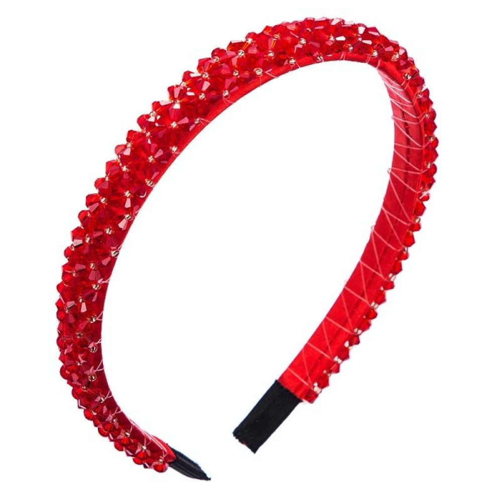 Handmade Fine-edged Fabric Headband Crystal Headband(Red)