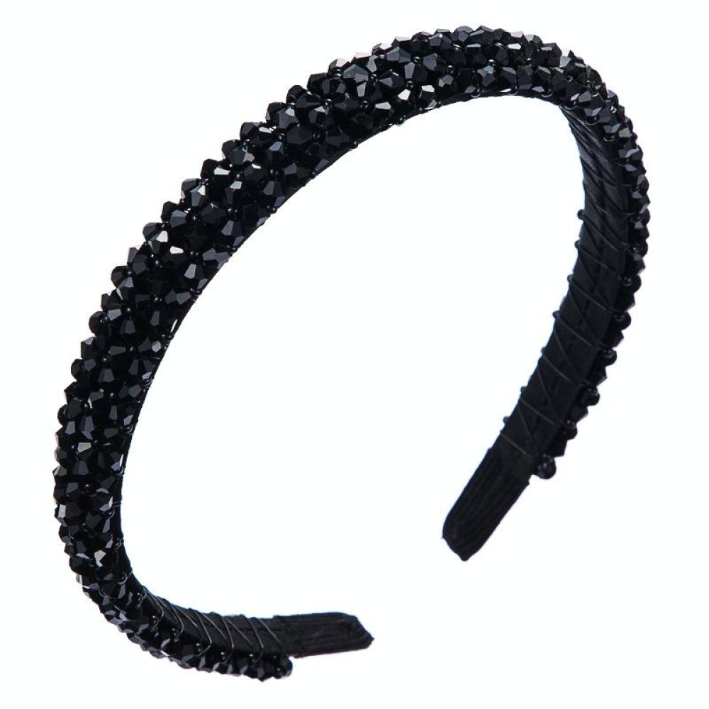 2 PCS Handmade Fine-edged Fabric Headband Crystal Headband(Black)