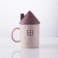 Children Creative Small House Mouth Cup with Lid Dustproof Student Dormitory Drinking Cup Home Couple Cup(Pink)