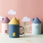 Children Creative Small House Mouth Cup with Lid Dustproof Student Dormitory Drinking Cup Home Couple Cup(Pink)