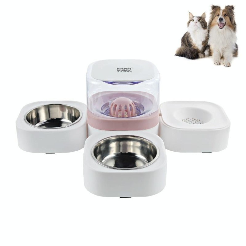 Pet Transparent Removable Washable Automatic Drinking Fountain with Stainless Steel Food Box, Specification: Double Bowls (Pink)