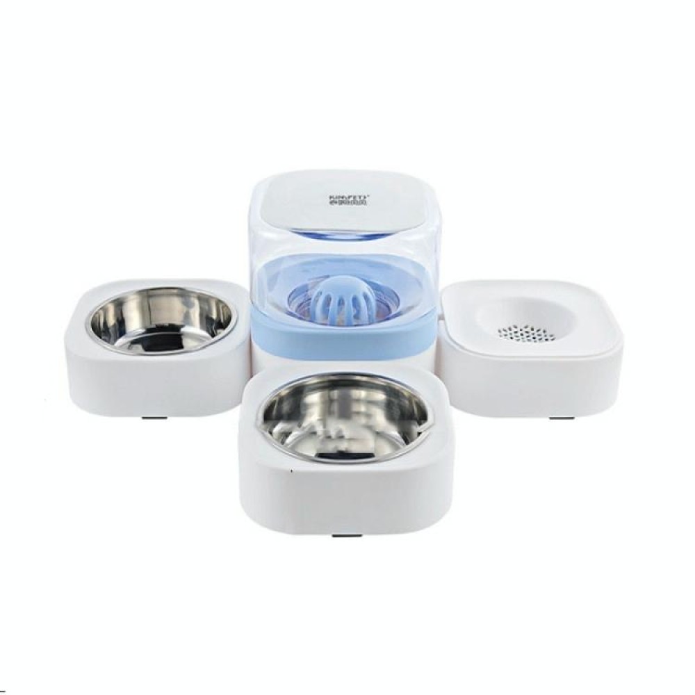 Pet Transparent Removable Washable Automatic Drinking Fountain with Stainless Steel Food Box, Specification: Double Bowls (Blue)