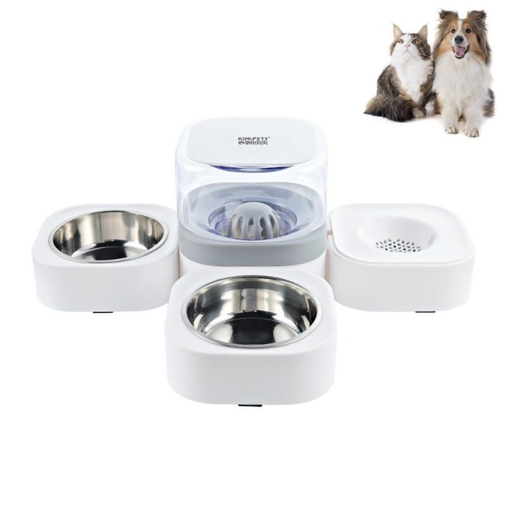 Pet Transparent Removable Washable Automatic Drinking Fountain with Stainless Steel Food Box, Specification: Double Bowls (Gray)