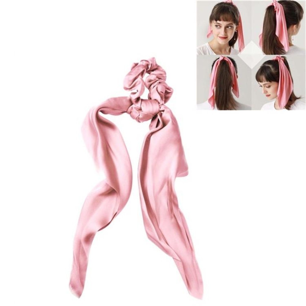 Super Long Large Intestine Circle Silk Scarf Ribbon Satin Solid Color Big Tail Hair Circle(Pink)