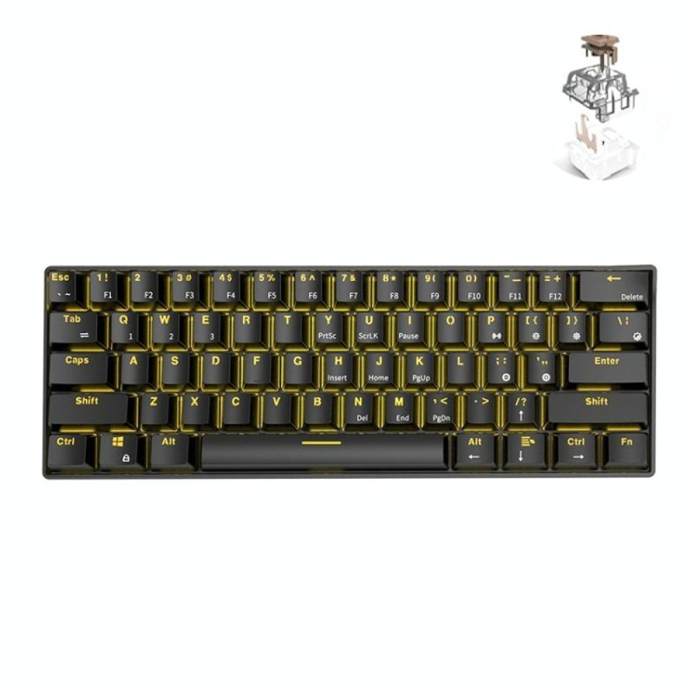 RK61 61 Keys Bluetooth / 2.4G Wireless / USB Wired Three Modes Tablet Mobile Gaming Mechanical Keyboard, Cable Length: 1.5m, Style:Tea Shaft(Black)