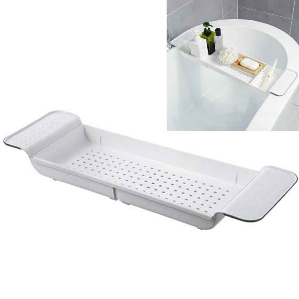 Retractable Drain Bathtub Rack Bathroom Plastic Soaking Tub Rack Bathtub Shower Storage Rack(White+Gray)