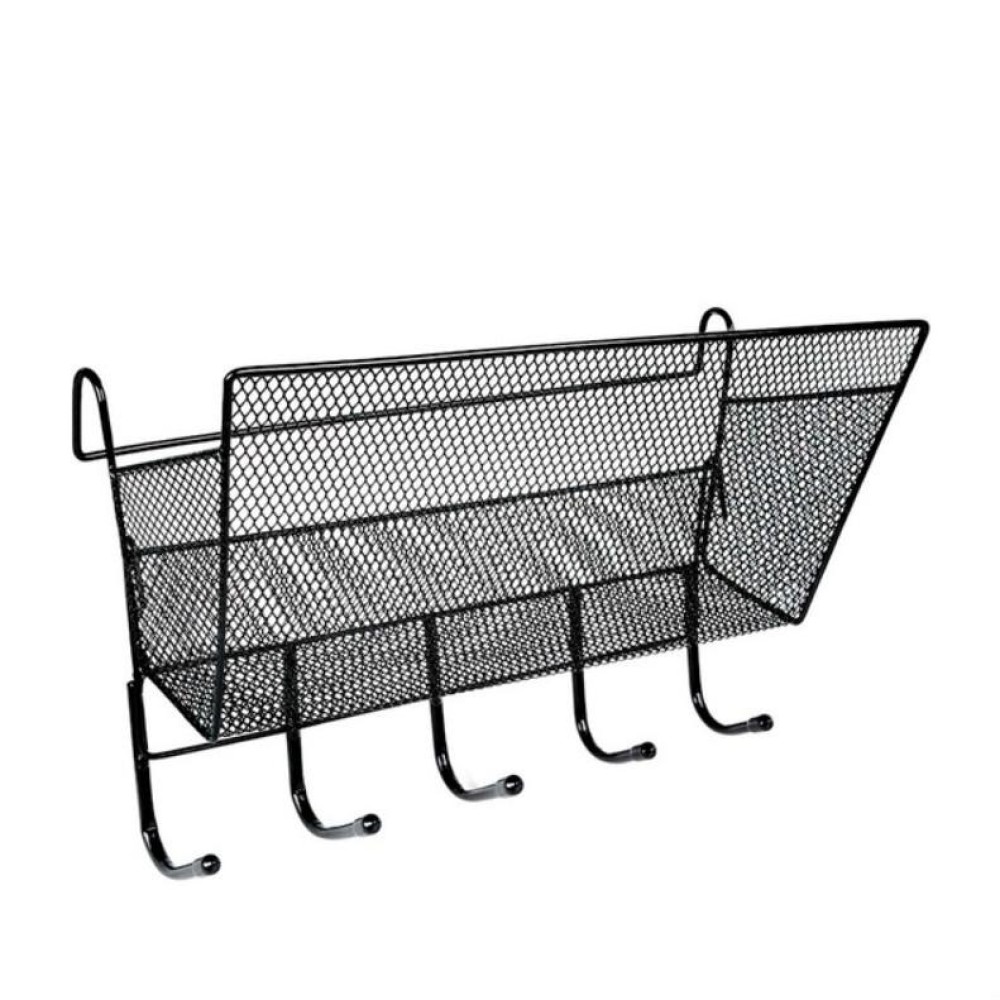 Dormitory Upper Bunk Bedside Storage Rack Bedside Hanging Basket Hook(Black Hanging Basket + Black Hook)