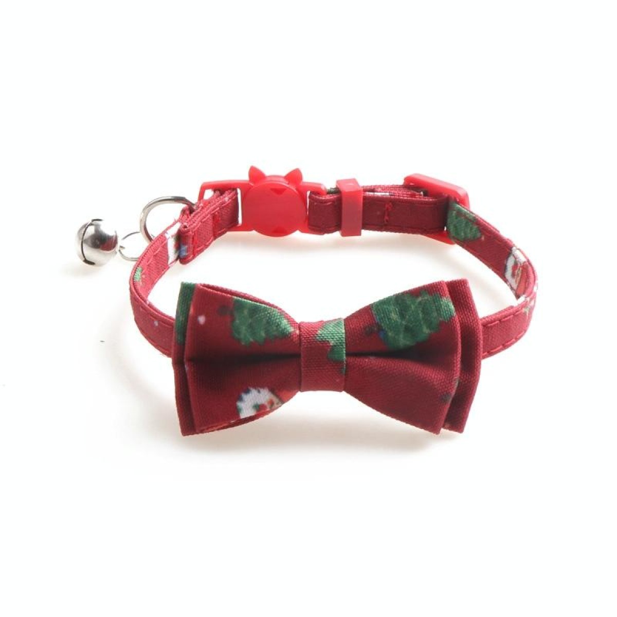 Christmas Snowman & Tree Pattern Pet Collar with Bells, Style:With Bow(Red)