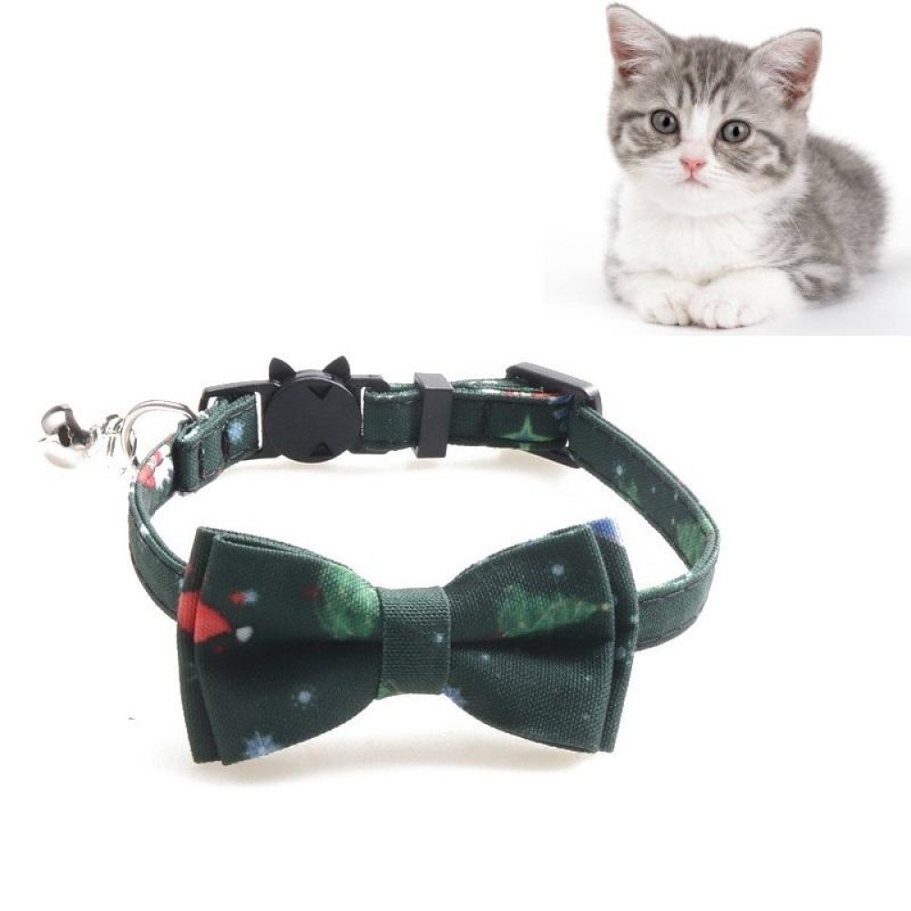 Christmas Snowman & Tree Pattern Pet Collar with Bells, Style:With Bow(Green)