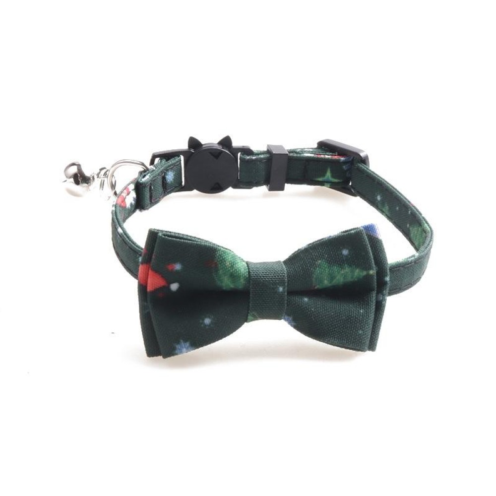 Christmas Snowman & Tree Pattern Pet Collar with Bells, Style:With Bow(Green)
