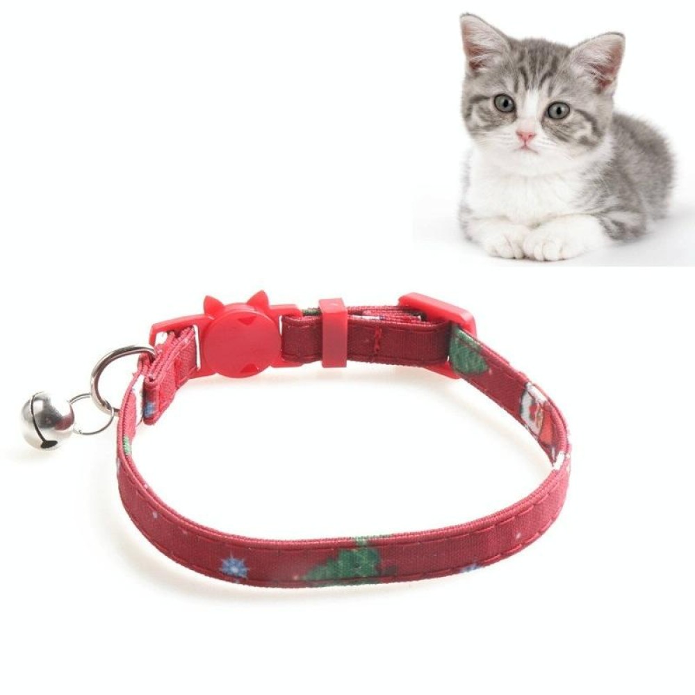 Christmas Snowman & Tree Pattern Pet Collar with Bells, Style:Without Bow(Red)