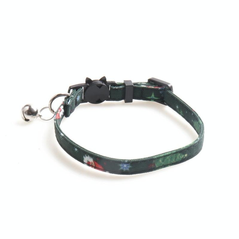 Christmas Snowman & Tree Pattern Pet Collar with Bells, Style:Without Bow(Green)